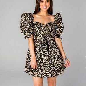 Buddy Love Women’s Cape Town Metallic Puff Sleeve Babydoll Mini Dress Sz-S